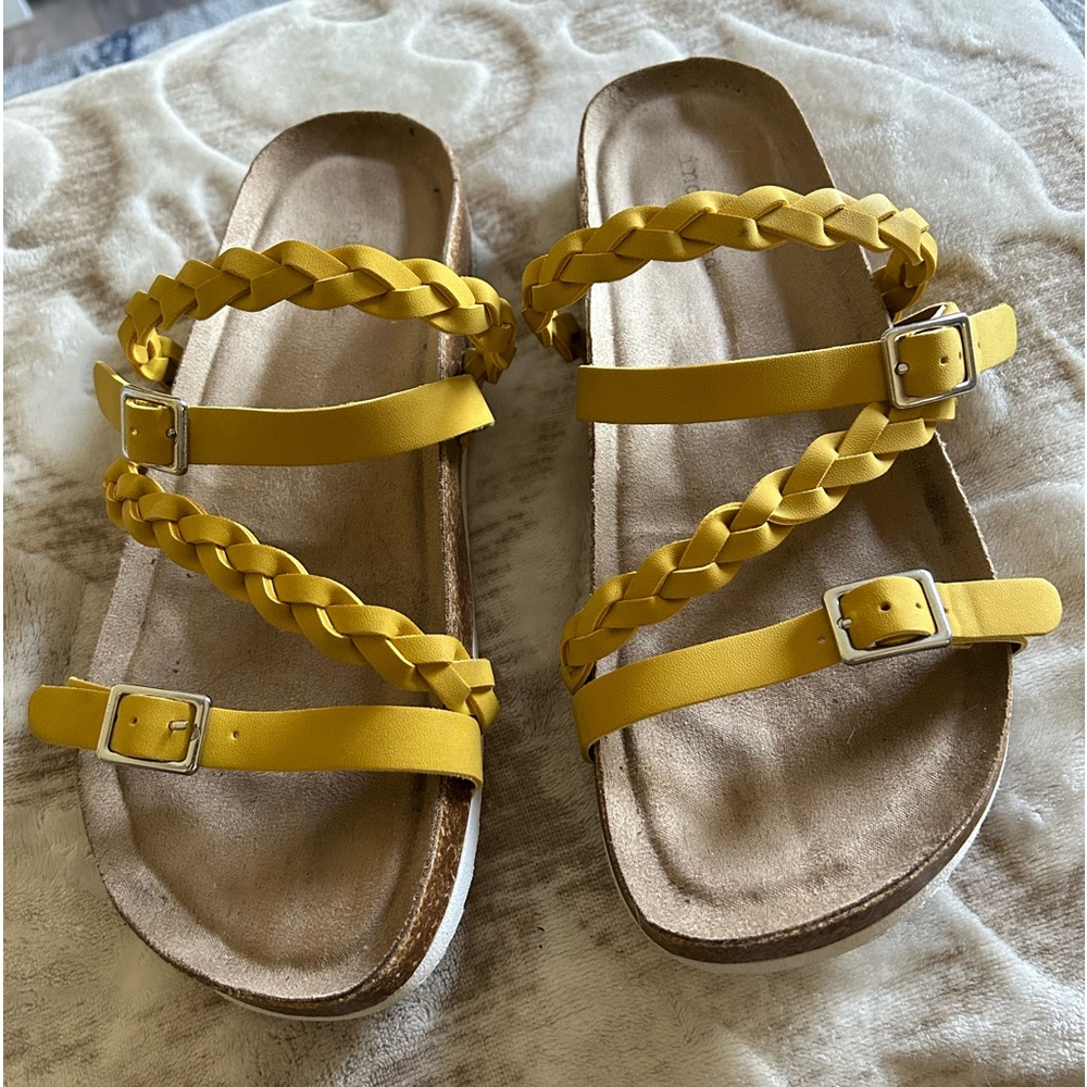 Sandals - Size 7.5 - Yellow - Braided and Buckled Adjustable Straps